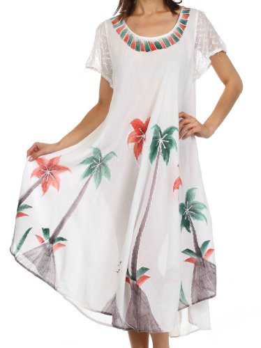 Sakkas Watercolor Palm Tree Tank Caftan Dress