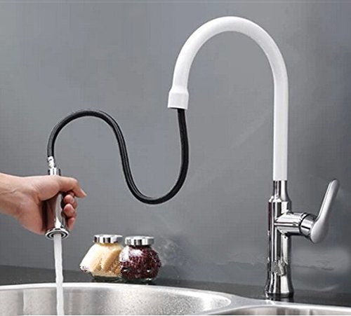 Robinet évier cuisine bec extractible mitigeur chrome blanc monocommande