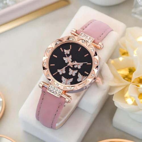 Damen- Armbanduhr mit Schmetterlings- Motiv, modisches Armband- Set, Schmuck- Zubehör- Set, Schmetterlings- inspiriertes Modestil- Design, elegante Multifunktions- Edelstein- Accessoire- Kol-8