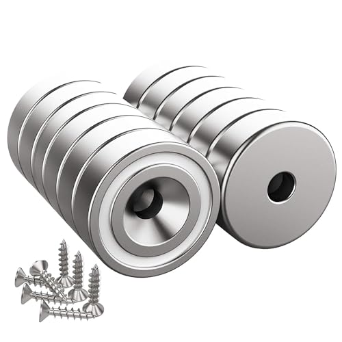 Magnetpro 12 Stück Magnete 7 KG Kraft 16 x 5 mm mit Loch und Kapsel Senkkopf-Topfmagnet mit Schrauben