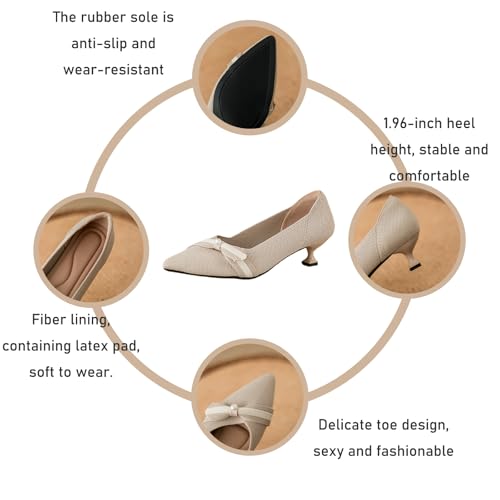 Women's Knitted Bow Kitten Heel Pumps Closed Pointed Toe Comfortable Breathable Non-Slip Slip-On Low Heel High Heels Casual Work Office Formal Shoes4