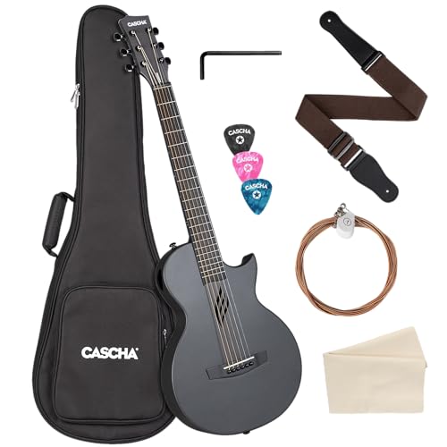 Cascha Akustikgitarre aus Kohlefaser, Anfänger Gitarre für Erwachsene, Reisen, Akustik, Inkl. Gigbag, Gitarrengurt, Reinigungstuch, Plektren, Ersatzsaiten