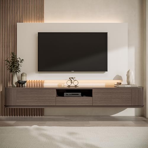 IKIFLY Moderner Schwebender TV-Schrank Wandmontiertes Unterhaltungsmöbel Mit Schubladen und Zwei Schränken Grau 180cm