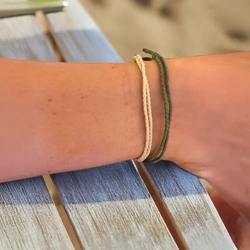 Made by Nami Boho Surfer Bracelet Set of 2 Women & Men - Handmade Beach Festival Accessories - Adjustable - Friendship Bracelets Braided Girls Fabric Bracelet (Natural & Green) - View 6
