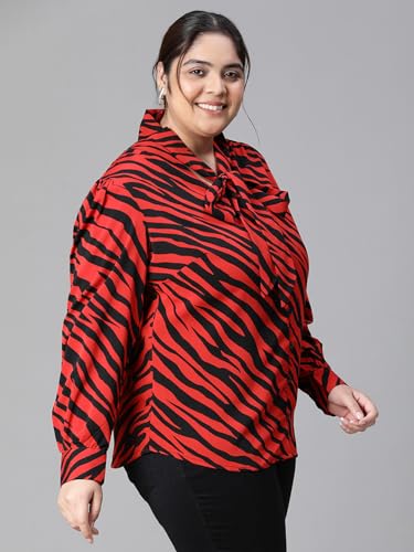 Image of oxolloxo Women Plus Size V-Neck with Tie-Knot Long Sleeve Top