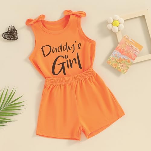 Image of Toddler Little Girl Clothes Summer Sleeveless Daddys Girl Letter Tank Tops Shorts Set 2Pcs Kids Casual Outfits
