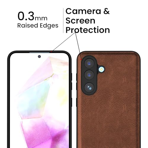 Image of Kapa Tux Leather Back Cover for Samsung Galaxy M56 | Slim Shockproof Camera Protection Bumper Case (Brown)