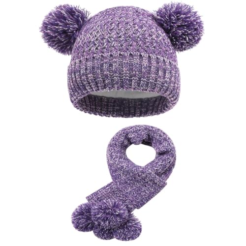 Children's Hat Scarf Set Winter Girl Beanie Pompom Knit Cap Outdoor Warm Soft Skiing Hat2