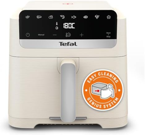 Tefal Easy Fry Mega Compact Heißluftfritteuse, 7,5-Liter-Fassungsvermögen | intuitiver Touchscreen, platzsparendes Design, abnehmbare Frontblende, mühelose Reinigung, Beige, EY866A