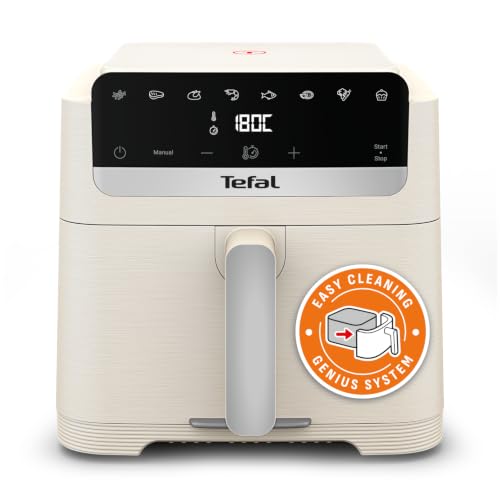 Tefal Easy Fry Mega Compact Heißluftfritteuse, 7,5-Liter-Fassungsvermögen, intuitiver Touchscreen, platzsparendes Design, abnehmbare Frontblende, mühelose Reinigung, Beige, EY866AE0