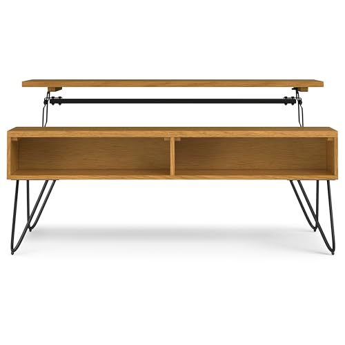 Image of SIMPLIHOME Hunter 48 inch Wide Rectangle Lift Top Coffee Table in Oak Veneer