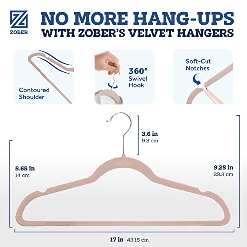 Image of ZOBER Blush Velvet Hangers 50 Pack - Clothes Hangers, Coat Hanger for Pants & Dress Clothes - Non Slip w / 360 Degree Swivel, Holds up to 10 lbs - Strong Felt Hanger for Clothing