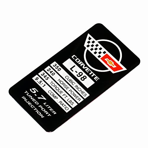 Image of 1Pc C4 Corvette 1987 L98 Engine ID Spec Metal Data Plate Emblem 3D Badge Nameplate Replacement for Corvette