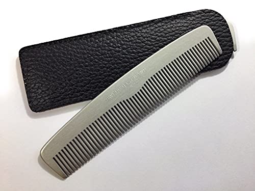 Swedish Crown Peine de barba profesional con funda de piel auténtica, peine de aluminio de 13 cm (antiestático), peine metálico de dientes uniformes (2200-A-ET) thumbnail