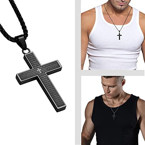 ميرتورم® عقد صليب للرجال، مجوهرات من الستانلس ستيل، دلاية على شكل صليب مع سلسلة 60 سم، لون اسود وفضي، مقاوم للبهتان والعرق