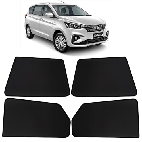Image of OTO2EYE Car Sun Shade Compatible for Maruti Suzuki Ertiga Model 2019 to 2025, Z-Black Fix Type Side Window Curtains, Only Half Cut in Front Window, 6 Pieces Set
