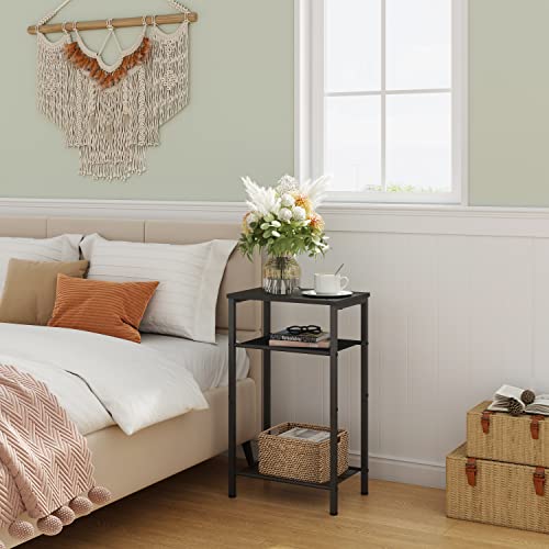 Hoctieon 3 Tier End Table, Telephone Table, Tall Side Table With Storage, Small Nightstand For Small Spaces, Metal Frame, For Living Room, Bedroom, Sofa Couch, Hall, Easy Assembly, Black #TOP3