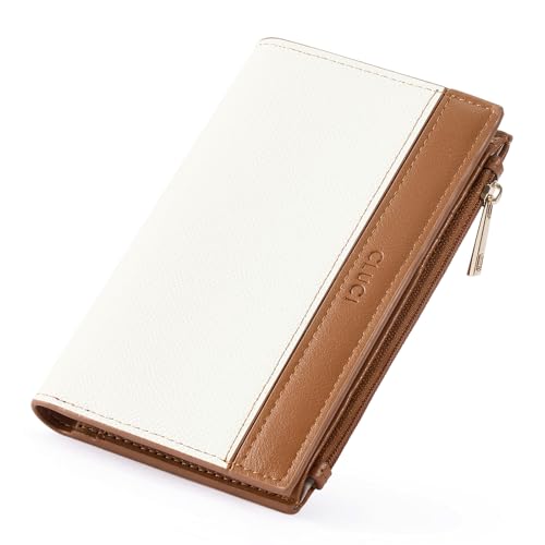 Image of CLUCI RFID Wallet Women PU Leather Small Women Wallet Blocking Bifold Ladies Wallet Credit Card Holder Beige with Brown