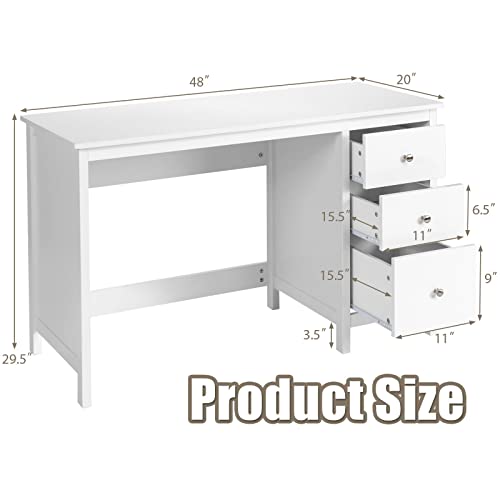 Tangkula White Desk With Drawers, Modern Home Office Computer Desk With Storage Drawers & Spacious Desktop, Compact Writing Study Desk Laptop Desk For Bedroom, Multipurpose Computer Workstation #TOP2