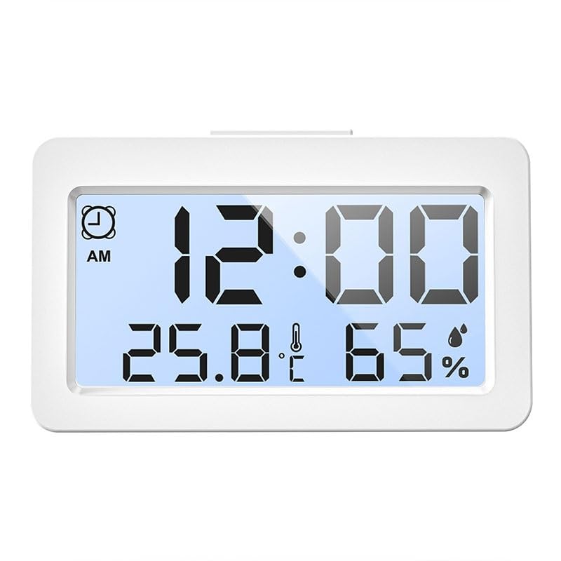 ABS Electronic Thermometer Hygrometer Bedside Table Office Desktop with Time Alarm Clock