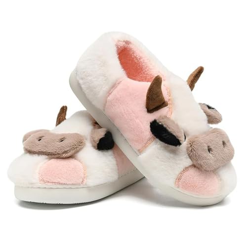 JadeRich Women Men Cow Slippers Cozy Memory Foam Heel Covering Slippers Warm Fuzzy Faux Fur Cow Shoes Indoor Outdoor2