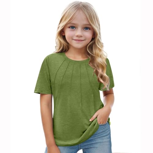 Girls Short Sleeve T Shirts Kids Summer Pleated Tops Casual Crewneck Tees Teens Soild Shirts Girls Summer Shirts3