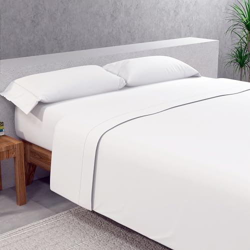 SOMNI HOME Juego de Sabanas 150x190/200 cm Encimera Bajera y 2 Fundas Almohada. Juegos de Sabana Microfibra Todo el Año. Sábanas Lisas Calidad Extra. Cama 150 Color Blanco