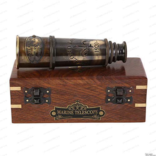 1920 Marine Telescope - Vintage Brass Spyglass with Wooden Box | 15” Antique Nautical Telescope - Pirate & Explorer Collectible | Handheld Monocular for Bird Watching, Sailing & Décor - Image 2