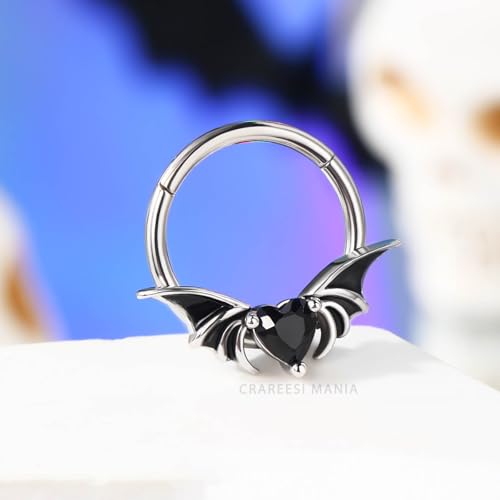 CM Crareesi Mania Black Septum Rings Bat Septum Piercing Jewelry 316L Stainless Daith Earrings Helix Cartilage Piercing Jewelry 16G Black Heart CZ Septum Ring2
