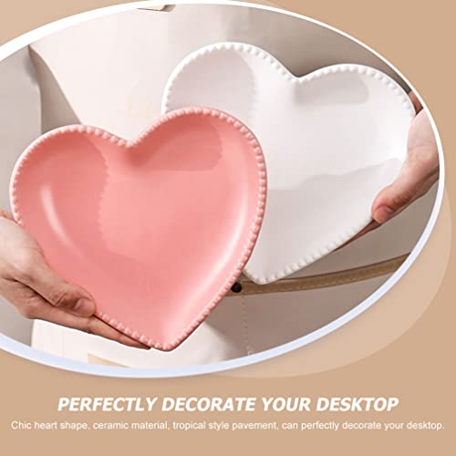 Hemoton Heart Shaped Dessert Salad Plate - 6.9 Inch (17.5Cm) Ceramic Dinner Plates, Heart Dishes For Dessert, Appetizer, Microwave & Oven Safe (White) #TOP6