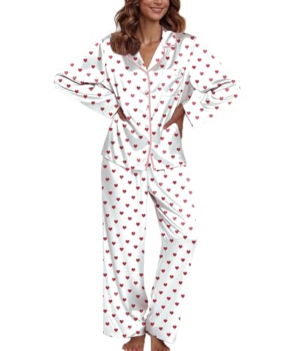 Image of Ekouaer Pajamas For Women Set Silk Pjs 2 Piece Satin Sleepwear Long Sleeve Button Down Lounge Sets With Pant