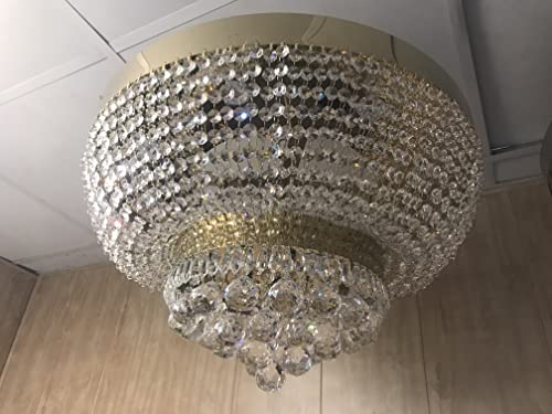 Image of Sanleen Crystal LED Double Height Chandelier /Jhoomar for Living Room and Home Decor(Golden, 24inch Width and Height 28.inch)