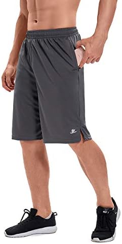 DEVOROPA Men's Athletic Basketball Shorts Mesh Loose-fit Performance Sports Workout Training Gym Shorts with Zipper Pockets Gray L