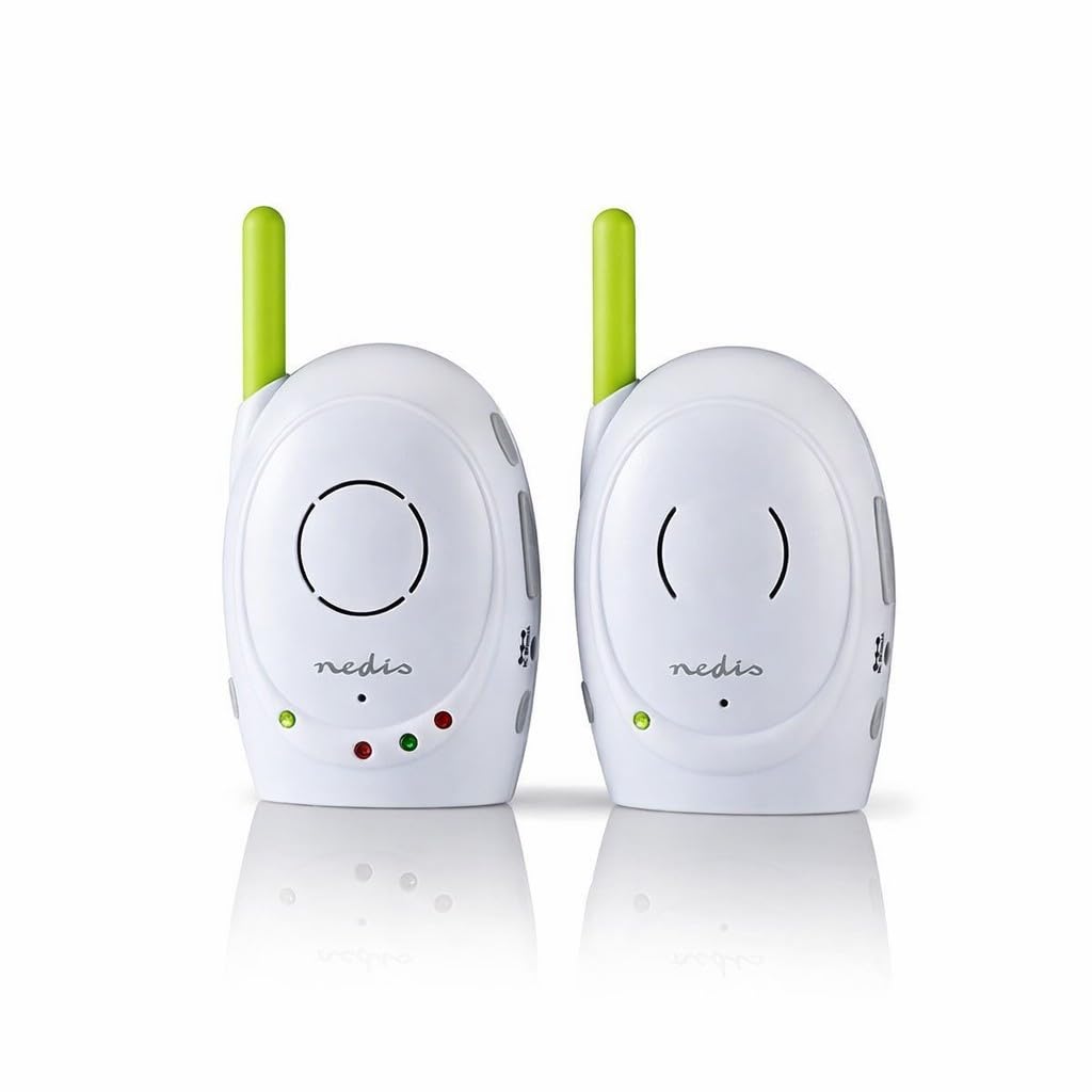 Nedis Audio Baby Monitor - Telefoni wireless per bambini con interfono, portata 300 m, Set di 2, Verde/Bianco