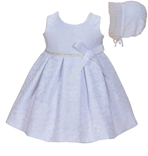 Cinda Bebé niñas Bautizo Fiesta Vestido de Encaje con bonete Blanco Sin Bolero 0-3 Meses