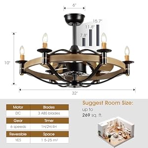 32 chandelier ceiling fans with lights and remote bladeless rustic ceiling fanscaged ceiling fans for living room farmhouse  urban country home decor