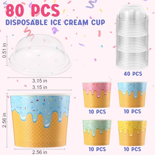 Image of Jingmore 40 Count Paper Ice Cream Cups with Clear Dome Lids Disposable Dessert Cups Bulk Dessert Bowls Sundae Containers for Snack Yogurt Soup Birthday Ice Cream Party Supplies (6 oz)