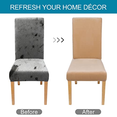 Smiry Velvet Stretch Dining Room Chair Covers Soft Removable Dining Chair Slipcovers Set Of 2, Beige #TOP3