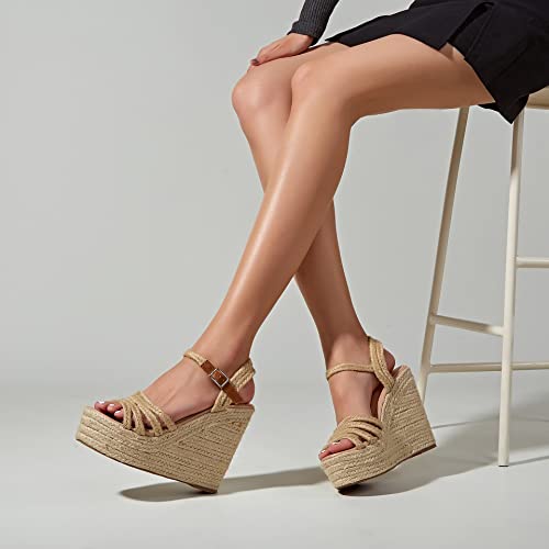 Espadrille Wedge Sandals for Women Ankle Strap Platform Sandals Dressy Summer Open Toe Bohemia Casual Braided Heels Sandals3