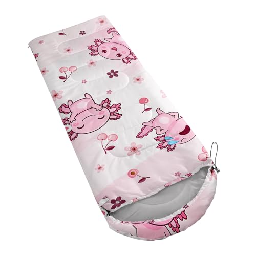 Image of QOOMO Axolotl Cute Camping Sleeping Bags,3 Season Warm & Cool Weather,Lightweight,Waterproof Sleeping Bags for Adults & Kids,Traveling,and Outdoors