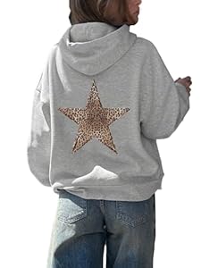 LLECDASEUI Sweat à capuche étoile léopard guépard pour femme imprimé graphique polaire y2k sweat à capuche surdimensionné (Gris,S)