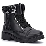 Olivia Miller Kid's Girl Fashion Shoes, Black Faux PU Leather Lug Sole Chunky Heel Lace Up Round Toe...