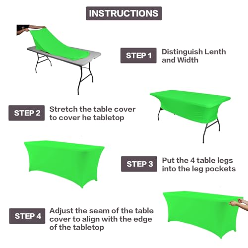 Image of IVAPUPU 2 Pack 4FT Table Cloth for Rectangular Fitted Events Stretch Green Table Covers Washable Cover Spandex Tablecloth Protector for Party, Wedding, Cocktail, Banquet, Festival
