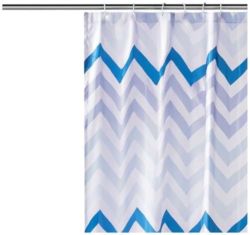 Image of Amazon Basics Bathroom Shower Curtain, Water Resistant Fabric with Weighted Hem, Grommets & Hooks, Machine Washable, 72 inchx72 inch, Blue Ombre Chevron