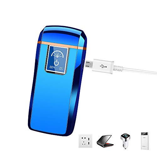 Lighters Dual Arc Lighter Windproof Plasma Lighter USB Rechargeable Lighters Flameless Electronic Lighter with LED Display for Cigarettes Candles Fireworks (Blue)