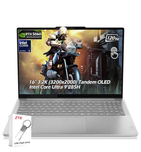 Image of Lenovo Yoga Pro 9i Aura Edition Laptop, Intel Core Ultra 9 285H, RTX 5060 8GB GDDR7, 32GB LPDDR5X 1TB SSD, 16 inch 3.2K 120Hz OLED 1600nits, WiFi7, Backlit KB, Win11, Luna Grey, w /2TB USB Drive, W /GaLiMu