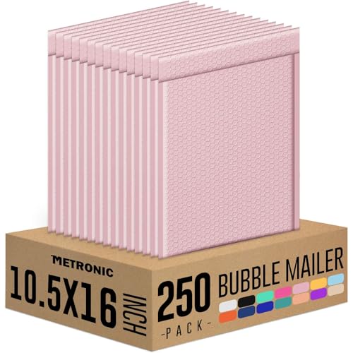 Image of Metronic Bubble Mailers 10.5x16 Inch 250 Pack Light Pink Bubble Mailer Usable Size 10.5x15 inch Self Seal Waterproof Padded Envelopes for Packaging, Mailing, Shipping, Small Business Supplies Bulk