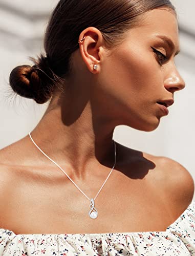 Dickbe Pearl Necklaces For Women With Infinity Design Pearl Pendant Necklace Sterling Silver Box Chain Single Pearl Necklace Jewelry Gifts For Christmas Anniversary Wedding (Style C) #TOP1
