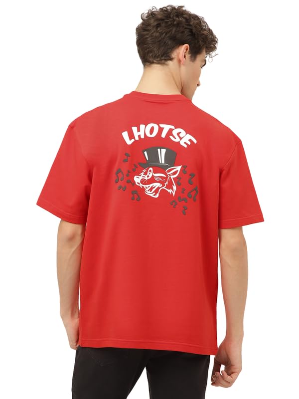 LHOTSETop Hat Fox Oversized T-Shirt for Men – Trendy and Relaxed Fit | Casual Everyday Wear | Half Sleeve Oversized T-Shirt for Men | Permium Red Colour (Red)