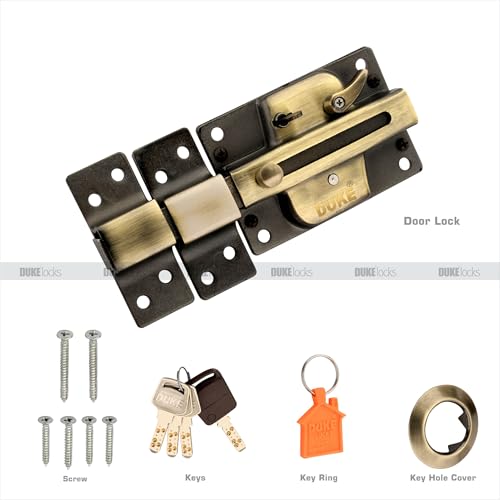 Image of Duke Premium Inter Lock 6 Turn Brass Antique with Brass Ultra Keys & LED Keys | Suitable for Both Double Door & Single Door | Door Width 25mm - 45mm |Strong & Durable | GL-2055 BA